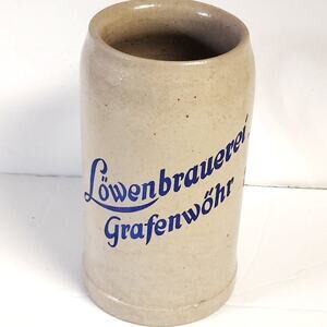 VTG Löwenbrauerei Grafenwöhr 1L German Salt‑Glazed Collector Beer Krug Stoneware